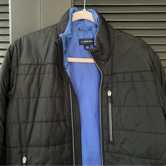 Lands’ End Men’s Black and Blue Zip-Up Puffer Jacket, Size Small 34-36 - Picture 3 of 13